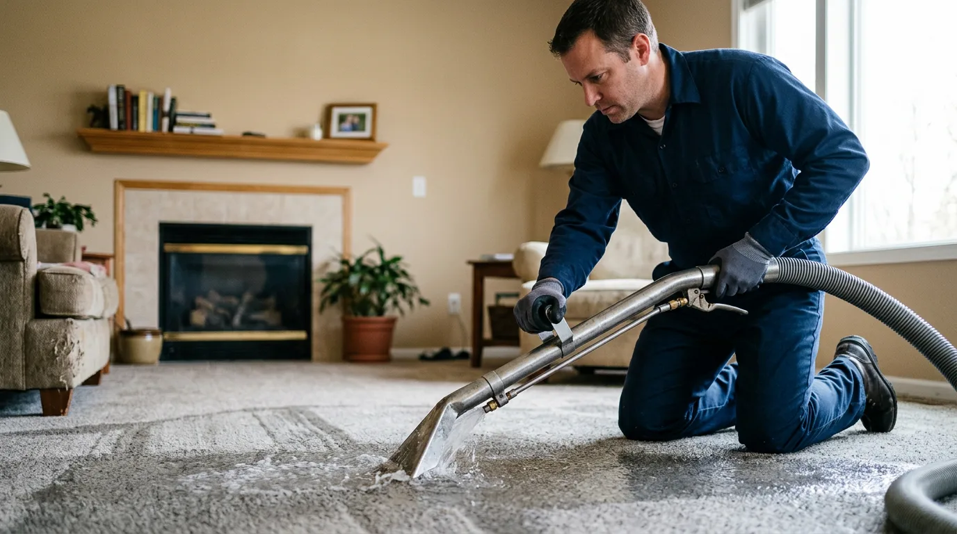 Water damage restoration technician working near Plain, WI